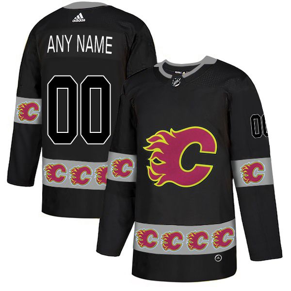 Men Calgary Flames 00 Any name Black Custom Adidas Fashion NHL Jersey